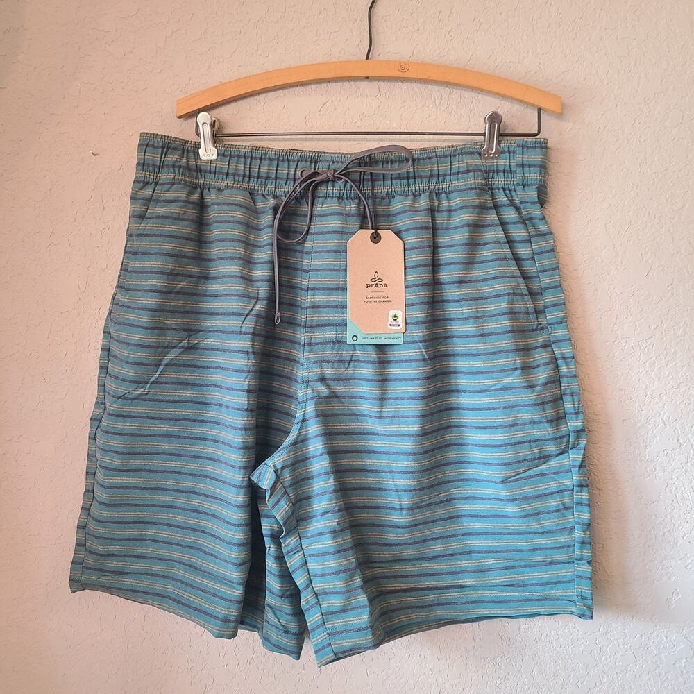 Prana Metric E-Waist Shorts Swim Trunks Mens XL‎ Blue Drawstring Organic SPF 50